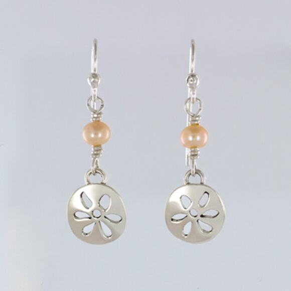 Far Fetched Flower Cutout Dangle Earrings Swarovski Pearl 925 Sterling Silver - Picture 1 of 1